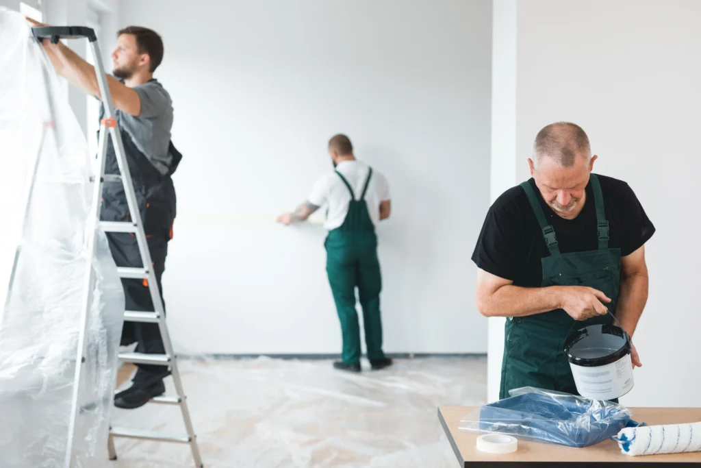 Pintor profesional renovando paredes